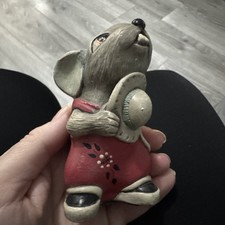 Pendelfin Grey Father Mouse with Red Dungarees. With Label.  VGC No Chips.