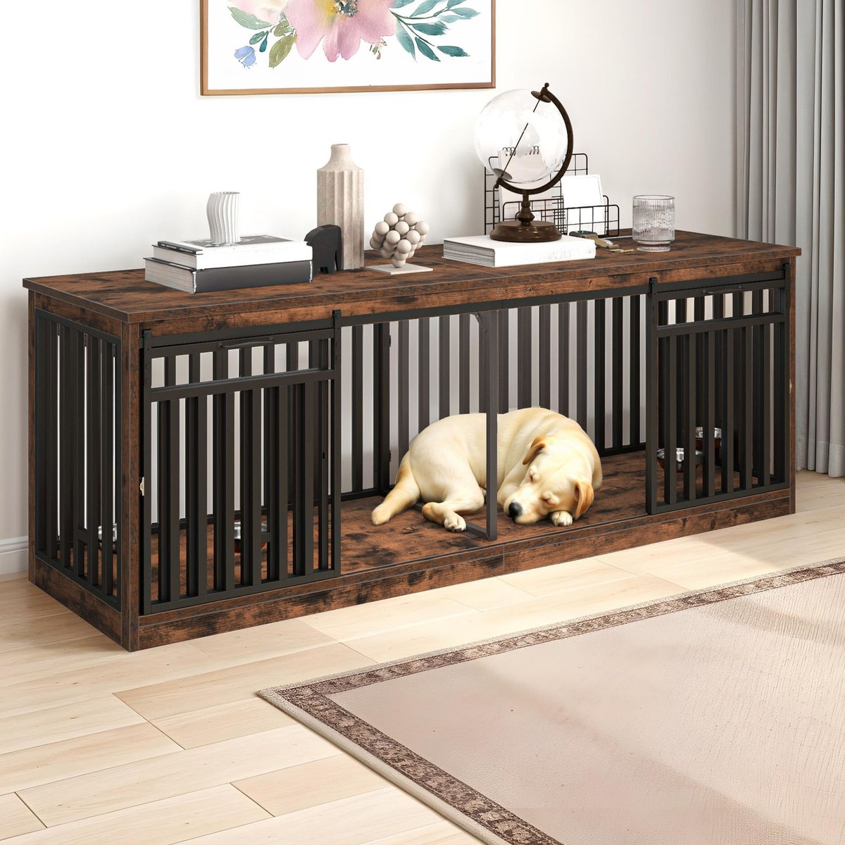 87 Inch Large Dog Crate Furniture Heavy Duty Wooden Dog Crate with