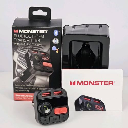 Monster LED Bluetooth Transmisor FM con 2 Puertos de Carga USB, 3.4 Amp. Negro - Imagen 19 de 23