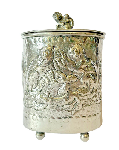 Vintage Castilian Imports Silverplate Monkey Repousse Footed Tea Caddy Canister - Picture 9 of 12