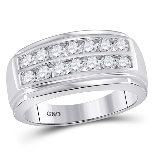 14kt White Gold Mens Round Diamond Double Row Band Ring 1-1/8 Cttw | eBay