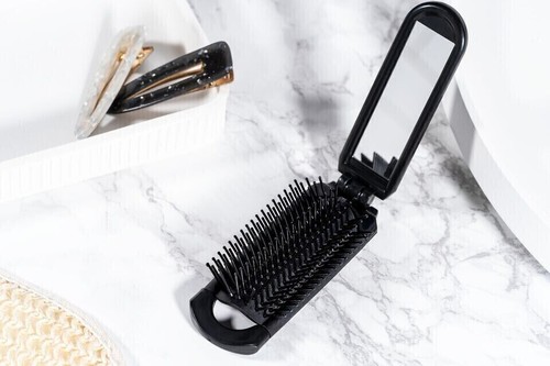 Portable Folding Hair Brush With Mirror Travel Comb Scalp Massage Pocket Size - Picture 3 of 5