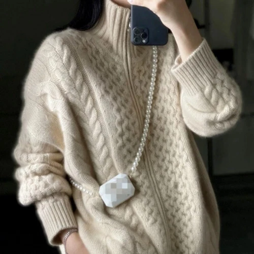 Cashmere Sweater Women's Turtleneck Zipper Sweater Cardigan Slouchy and Loose🎁 - Bild 2 von 7