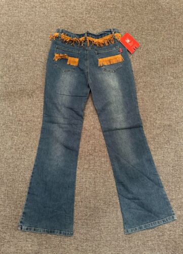 GNM Womens Bell Bottom Fringe Tassel Denim Pants - Picture 2 of 9