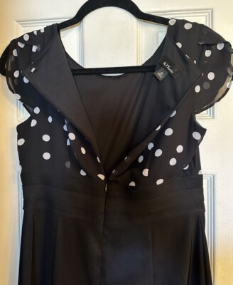 Alyx Petite Flutter Sleeved Sheath Dress Black White Polka Dot Top Sz 6P