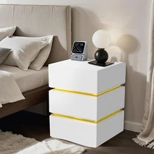 LED Lights Modern Nightstand Bedside Table With 2/3 Drawers，End Side Table