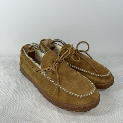 Eddie Bauer Mens Shearling Lined Moccasin Slippers Chesnut