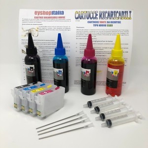 KIT Ricarica Cartucce 10 Flaconi 100ml inchiostro colori universale per Brother, Canon, Epson, HP, LEXMARK, XEROX, DELL