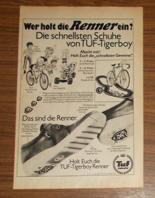 Seltene Werbung TUF TIGERBOY RENNER Schuhe - Carrera Rennbahn Promo 1980