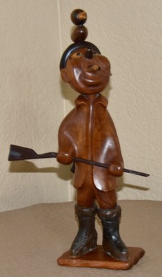 DOLFI Italian Hand Carved Wooden Duck Hunter with Rifle Folk-Art Sculpture