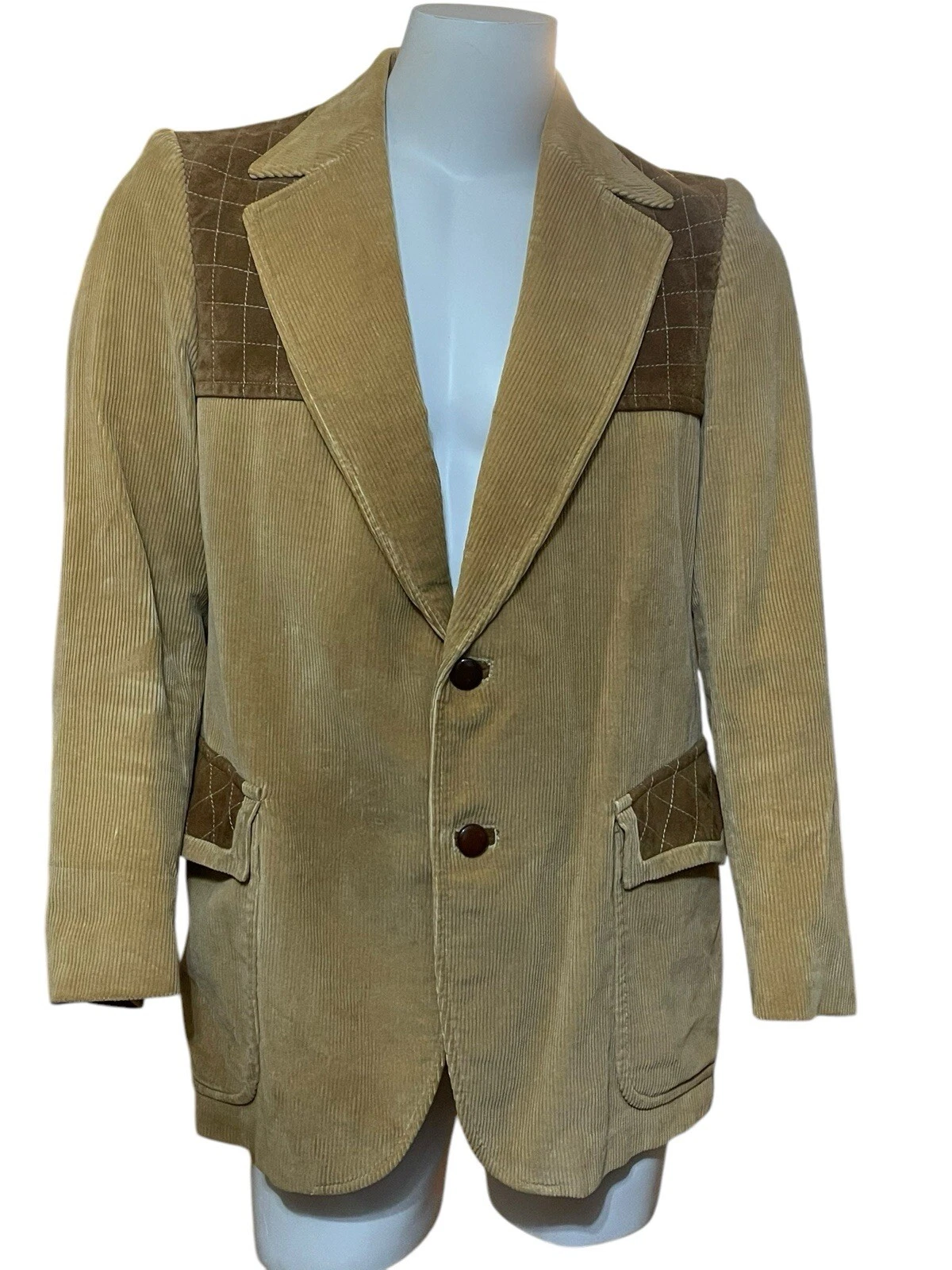 Men's Vtg Sportsmen Spain Tan Corduroy Silk Lining Blazer Jacket Sport Coat Sz44