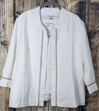 Coldwater Creek 2 Pc Linen Top Jacket Set Womens XL Ivory Blazer Tank Beachy