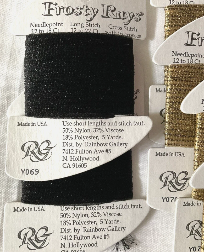 Rainbow Gallery Frosty Rays Thread Lot of 6 Black and Gold 5 Yd Cards New - Image 2 of 3