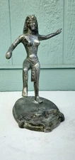 Antique 1920's 1930's Nude Egyptian Woman Aluminum Statue Ashtray Dancing Naked