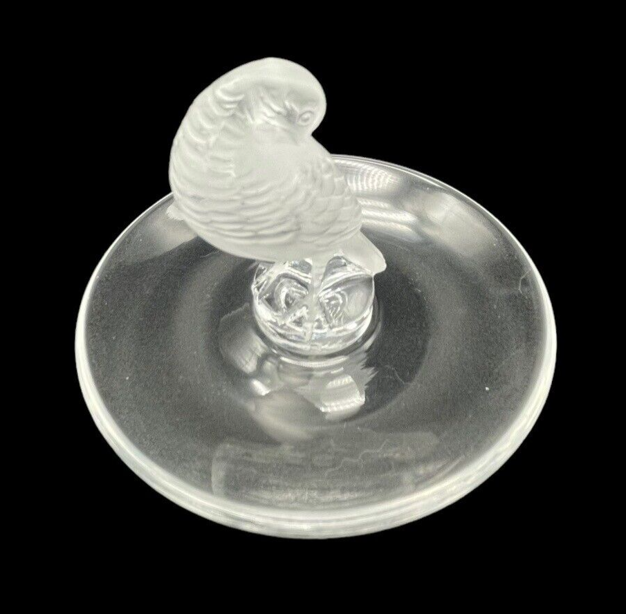 Lalique France Frosted Crystal Turtle Dove Partridge Ring Dish Etched