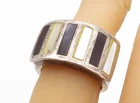 925 Silver  Vintage Mother Of Pearl & Black Onyx Band Ring Sz 5.5  RG4596