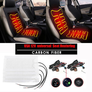 Seats Carbon Fiber Heated Seat Heater Kit Car Cushion Round Switch 12v US