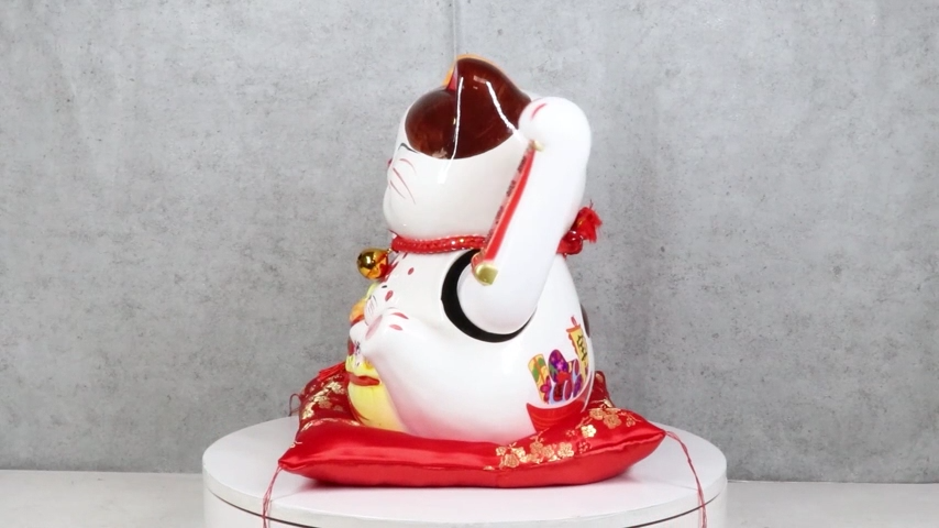 Japanese Lucky Charm White Beckoning Cat Maneki Neko With Waving