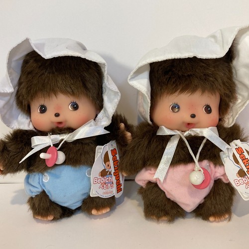 Monchhichi Bebichhichi 25cm Pair Doll Plush Toy Boy Girl Sekiguchi Japan Tag - Foto 12 di 15
