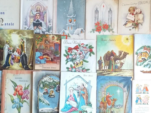 lot of 23 vintage greeting cards various types and sizes with book opening