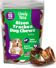 Trachea Dog Chews 15-Pack, 100% Bison Dog Treats Natural Glucosamine Chondroitin