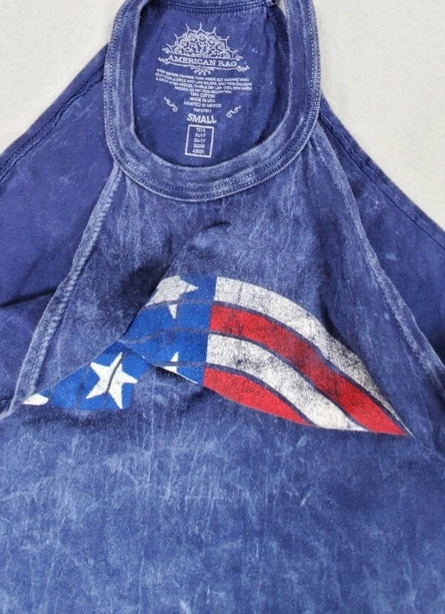 Camiseta sin mangas American Rag roja blanca azul arco iris estrellas y rayas descoloridas usada talla S Foto 3 de 3