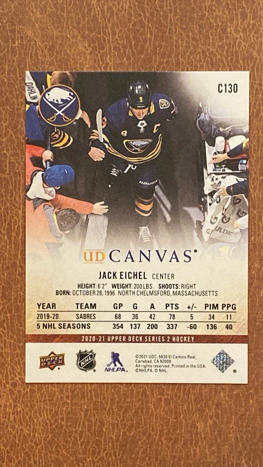 2020-21 Upper Deck Series 2 - UD Canvas Jack Eichel #C130 - Buffalo Sabres - Image 2 of 2
