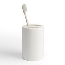 White Toothbrush Holder for Bathrooms Modern Resin Countertop Organizer wit...