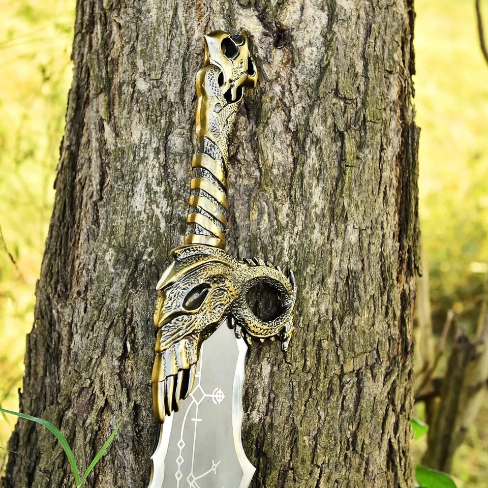 God of War Kratos's Blades Of Chaos tamaño natural modelo de arma totalmente metálico con pared Foto 4 de 4