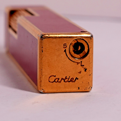 Vintage Cartier Lighter - Gold Plated and Red Lacquer - Working