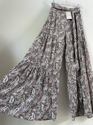 Eesome Wide Leg Pants Womens Small Paisley Boho High Waisted Palazzo Flowing S