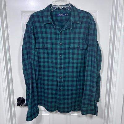 VTG Polo Ralph Lauren Loop Collar Flannel Button Up Shirt Men s XXL Plaid