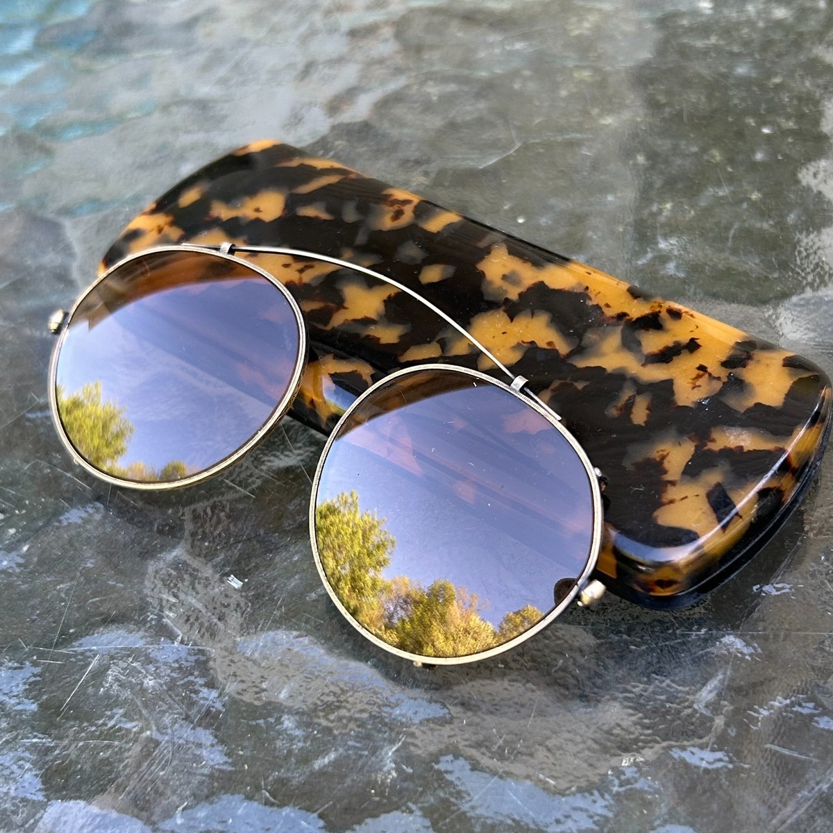 Vintage Oliver Peoples M-4 46 Clip-On Antique Gold Brown