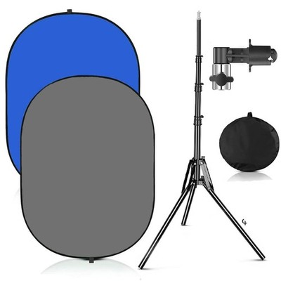 3.3x5ft/1x1.5m Chromakey Blue Grey Backdrop with 6.23ft Stand, 2-in-1 Blue Sc...