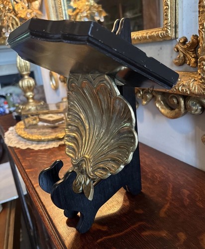 Vintage Large Wood Wall Shelf w/ Brass Shell 10” x 9” - Picture 11 of 14
