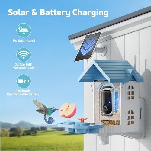 2K HD Smart Bird Feeder Camera, Solar-Powered Birdhouse, AI Bird Identification, - Afbeelding 7 van 8