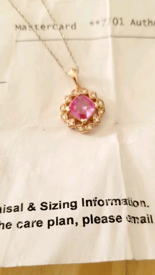 Colgante de diamantes de zafiro rosa de 2,65 quilates talla cojín de 18 pulgadas. Valoración incluida Foto 2 de 4