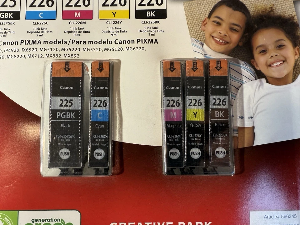 New 5 Pack Canon PGI 225/CLI 226 Cartridges Black Cyan Magenta Yellow 566345 Blk - Image 2 of 4