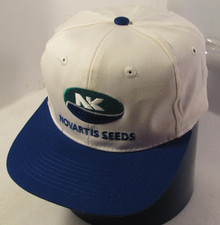 Novartis Seeds Hat Mens White Blue Vtg NK Logo Snapback Adjustable Farming Cap