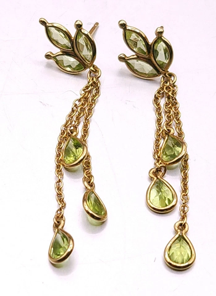 Pendientes colgantes vintage de peridoto verde de oro amarillo de 14 quilates 3,13 g Foto 4 de 4