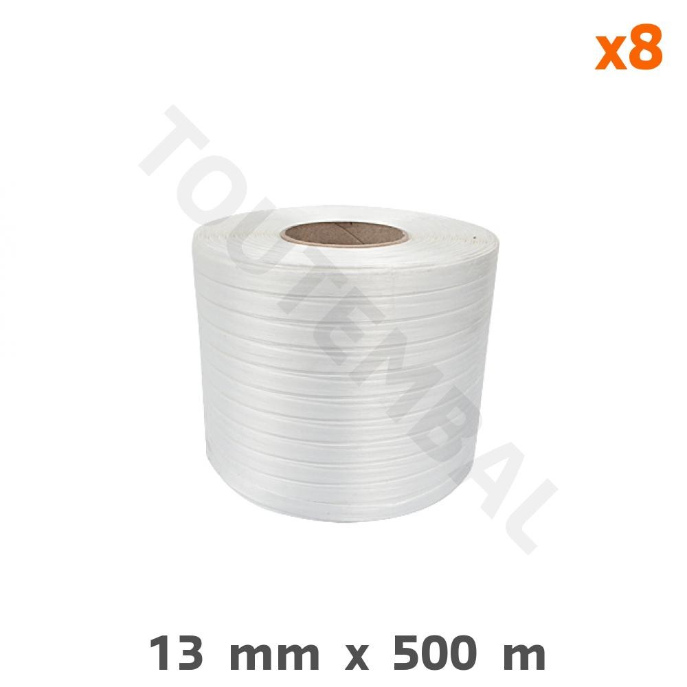 Feuillard textile tissé fil à fil 13 mm x 500 m Ø 60 par 8