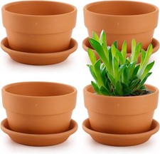Suwimut 4 Pack Terracotta Pots with Saucer, 15Cm/6 Inch Large Terra Cotta