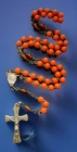 Vintage Catholic Orange Milk Glass Rosary, Silver Tone Crucifix, France
