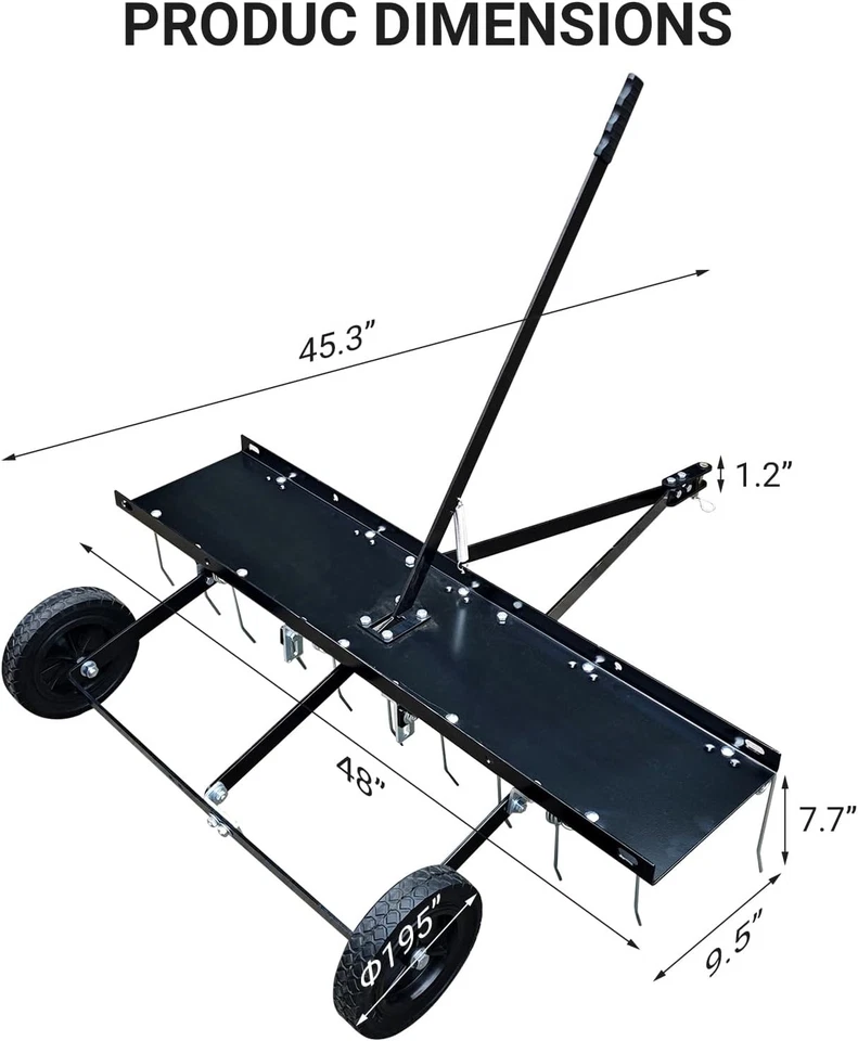 Rastrillo de escotilla de césped de 48" con dientes de acero de 24 resortes para ATV Foto 3 de 4