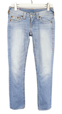 TRUE RELIGION Jeans Damen W26 Fade Effect Whiskers Stretch Zip Fly Blau