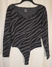 Victorias Secret PINK Soft Cotton Long Sleeve Bodysuit Shirt Top Gray Black L