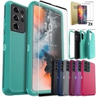 For Samsung Galaxy S21+ S21 Ultra 5G Heavy Duty Phone Case Cover Tempered Glass
