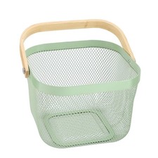 Metal Mesh Steel Basket Storage Organizer Hanging Kitchen Bamboo Handle Green