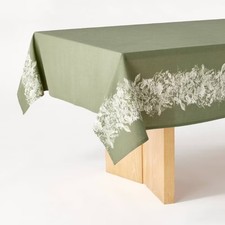 60"x104" Floral Tablecloth Modern Botanical Cotton, Rectangle