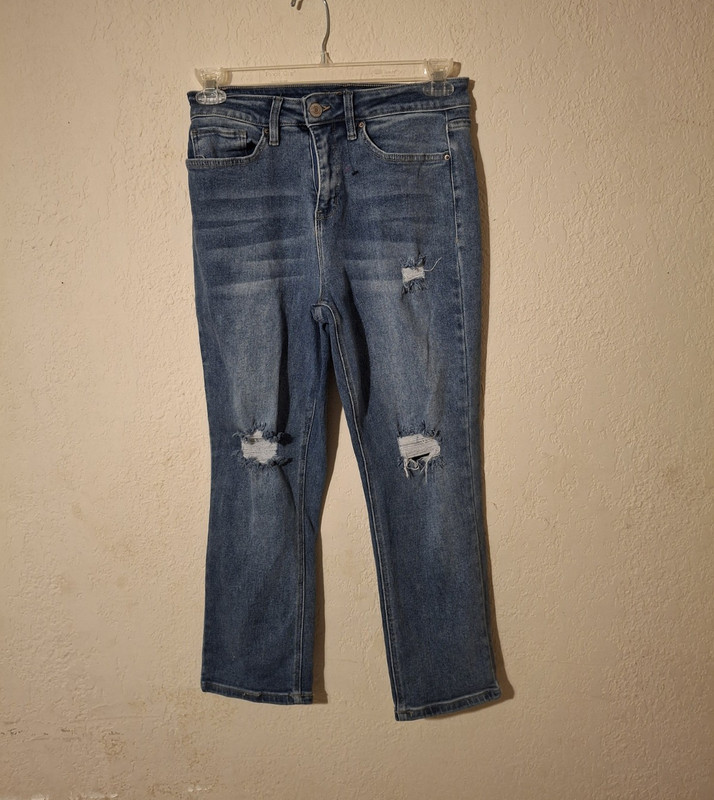 Royalty for Me Women's Straight Leg Jeans High Rise Stretch Distressed Blue 10
